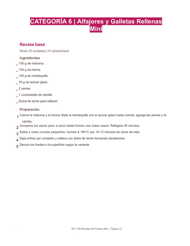 Página del recetario sobre Alfajores y galletas rellenas